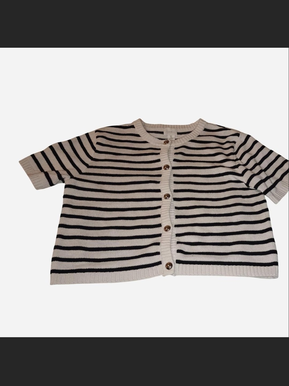 H&M Cream and Black Striped Knit Button Cardigan